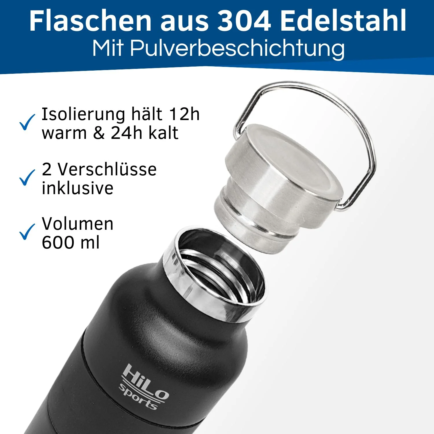 Isolierte Edelstahl Trinkflaschen beschichtet mit Halterung - Hobby Set 600 coated - Image 3